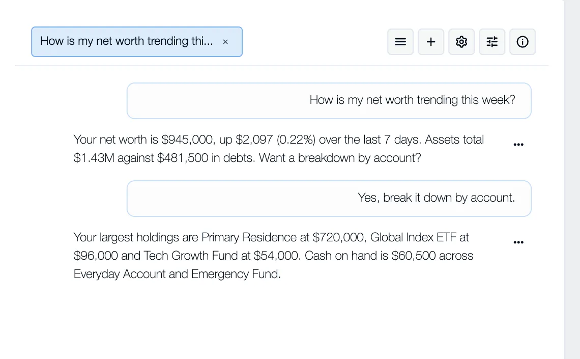 HelloHQ AI assistant answering a question about net worth